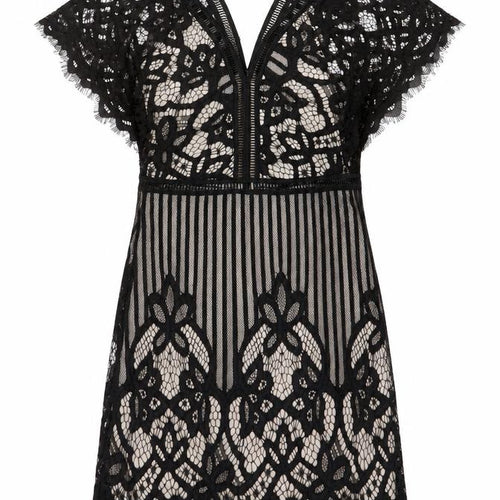 Boohoo Women’s Black Lace Bodycon V-Neck Short Dress Size 10