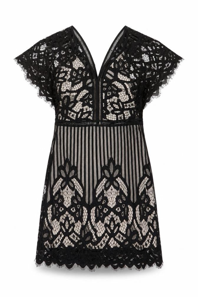 Boohoo Women’s Black Lace Bodycon V-Neck Short Dress Size 10