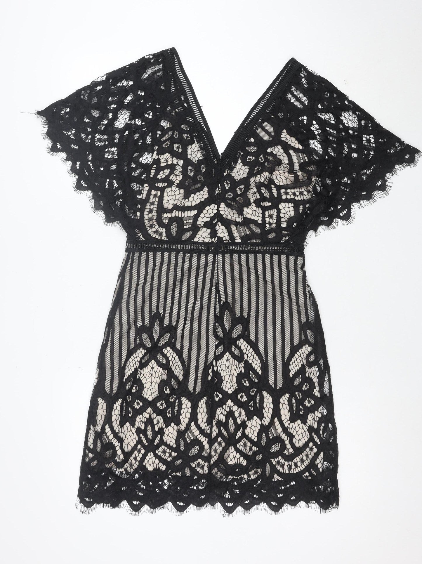 Boohoo Women’s Black Lace Bodycon V-Neck Short Dress Size 10