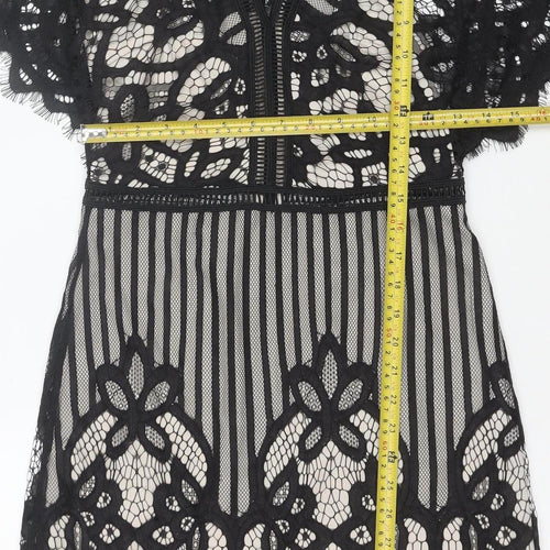 Boohoo Women’s Black Lace Bodycon V-Neck Short Dress Size 10