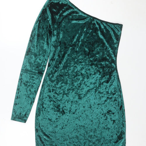 Missguided Women's Green Velvet One Shoulder Bodycon Dress Size 10