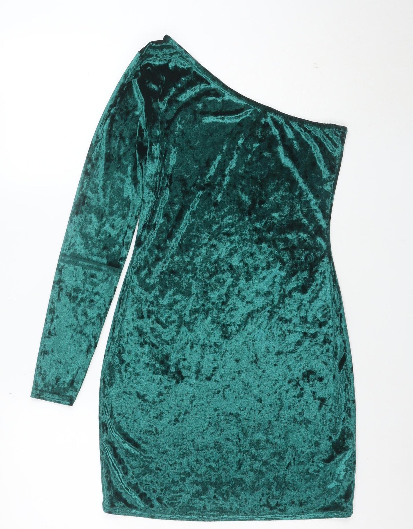 Missguided Women's Green Velvet One Shoulder Bodycon Dress Size 10