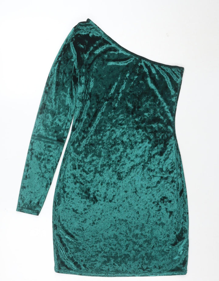 Missguided Women's Green Velvet One Shoulder Bodycon Dress Size 10