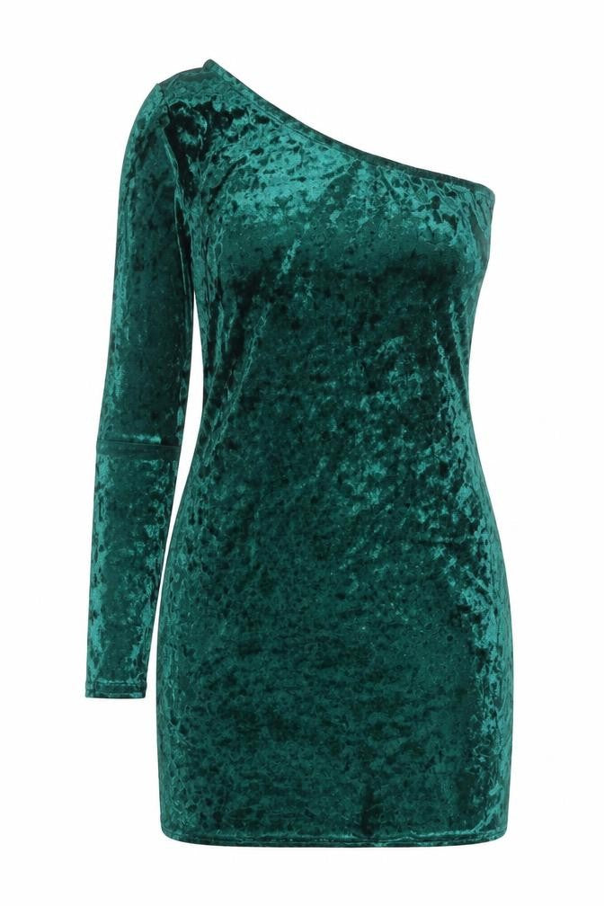 Missguided Women's Green Velvet One Shoulder Bodycon Dress Size 10