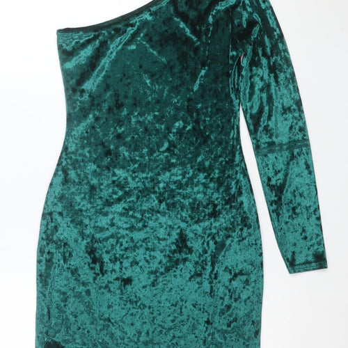 Missguided Women's Green Velvet One Shoulder Bodycon Dress Size 10