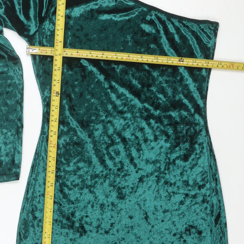 Missguided Women's Green Velvet One Shoulder Bodycon Dress Size 10