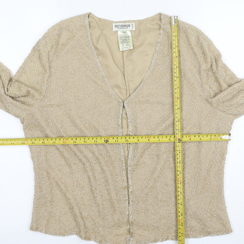 Holt Renfrew Classics Women Beige Beaded Suit Jacket Size 12 Elegant Eveningwear