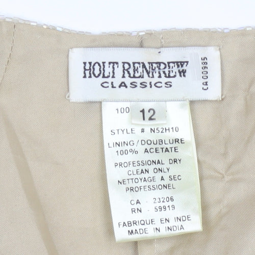 Holt Renfrew Classics Women Beige Beaded Suit Jacket Size 12 Elegant Eveningwear