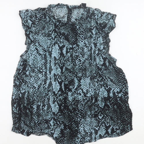 New Look Women Blue Animal Print Sleeveless Ruffle Blouse Size 10