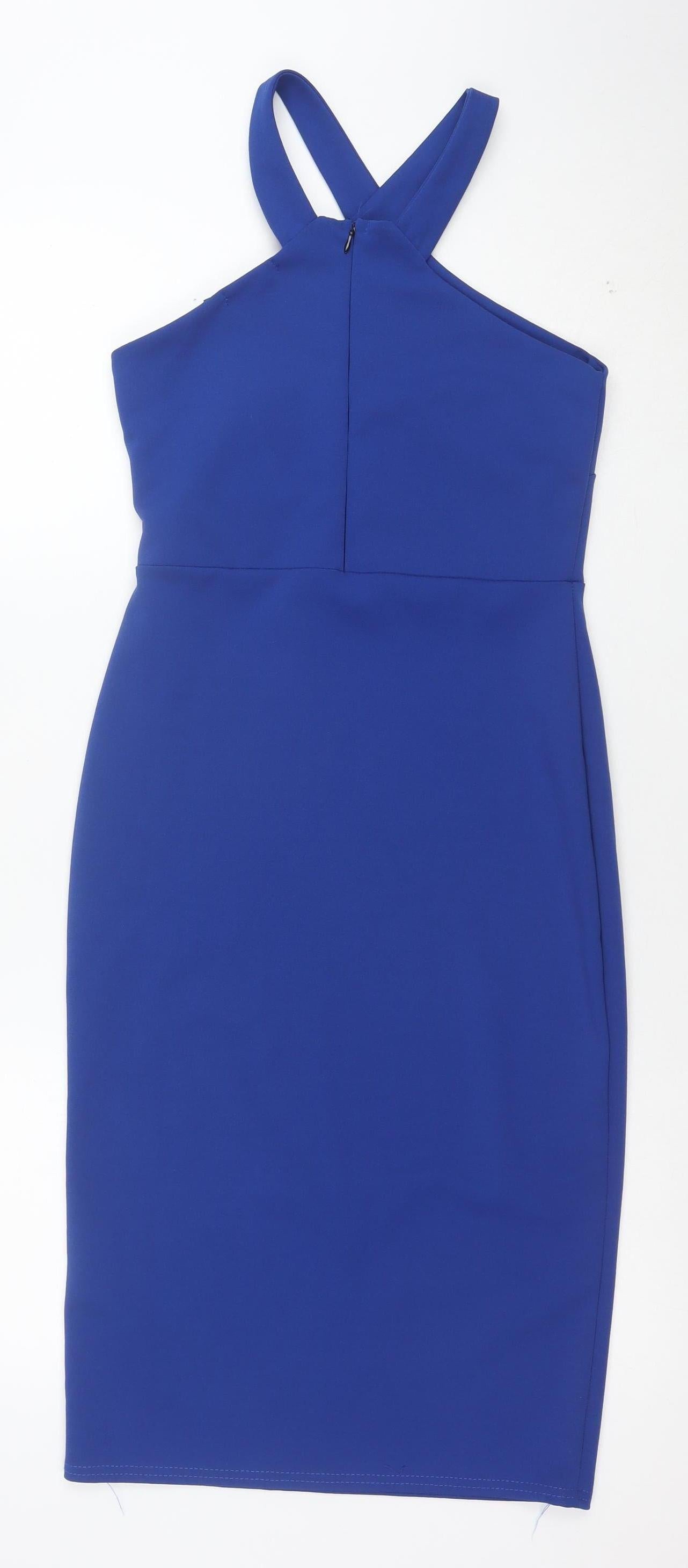 Boohoo Women Blue Size 10 Halter Bodycon Dress Partywear