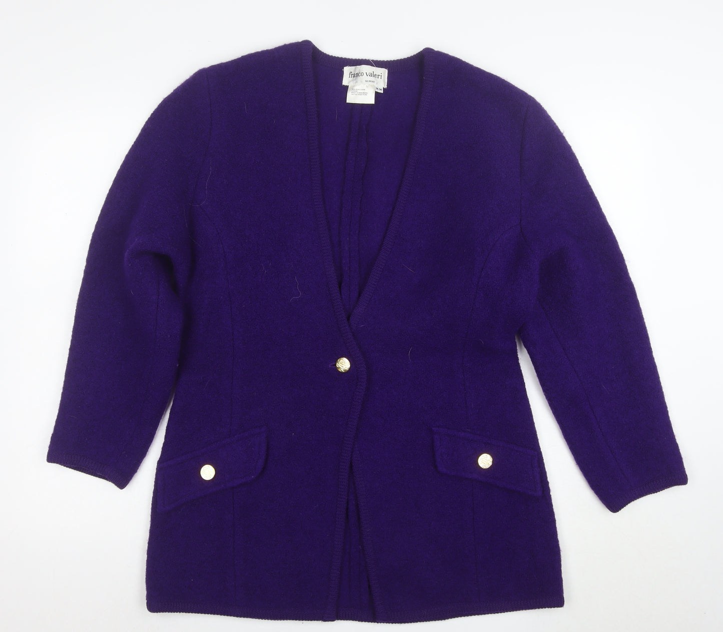 Franco Valeri Women's Purple Wool Blazer Jacket Size M Gold Buttons