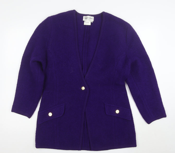 Franco Valeri Women's Purple Wool Blazer Jacket Size M Gold Buttons