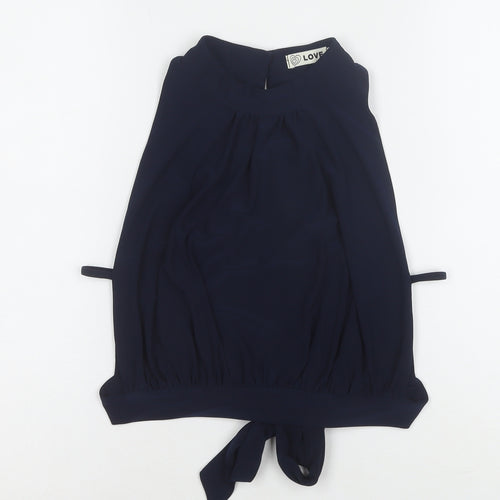 LOVE Women’s Blue Sleeveless High Neck Tie Blouse Size S