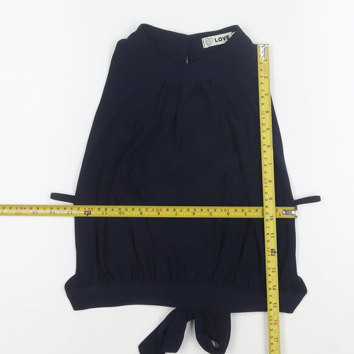 LOVE Women’s Blue Sleeveless High Neck Tie Blouse Size S
