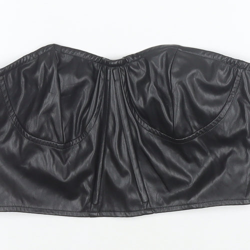 PrettyLittleThing Women Black Faux Leather Cropped Strapless Top Size 10