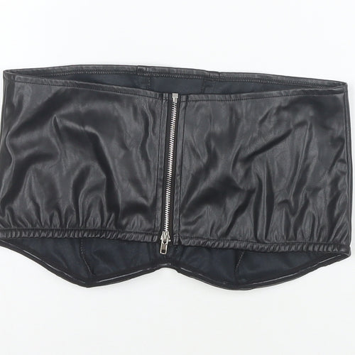 PrettyLittleThing Women Black Faux Leather Cropped Strapless Top Size 10