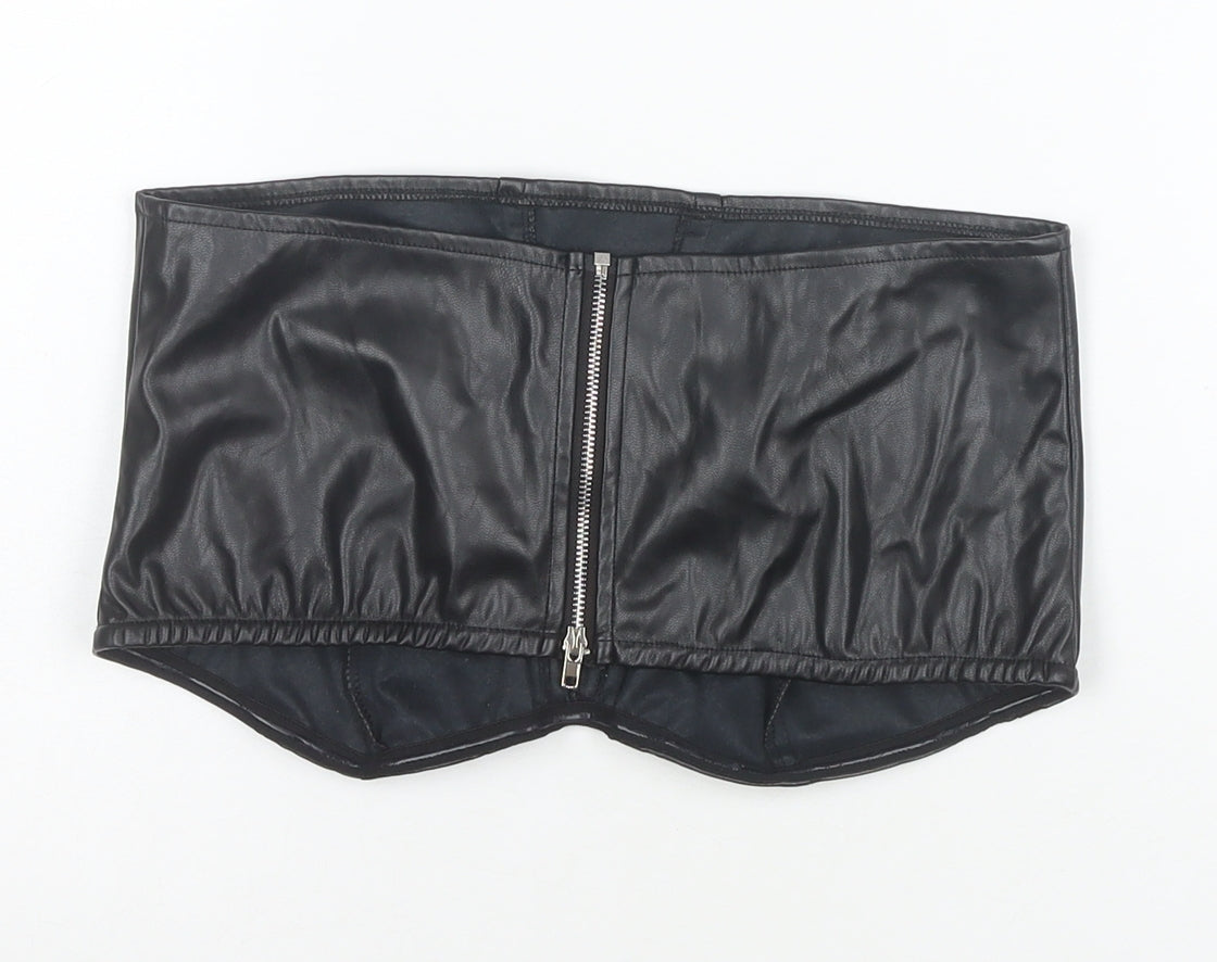 PrettyLittleThing Women Black Faux Leather Cropped Strapless Top Size 10
