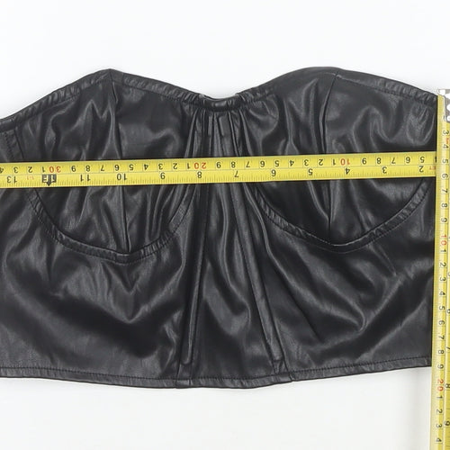 PrettyLittleThing Women Black Faux Leather Cropped Strapless Top Size 10