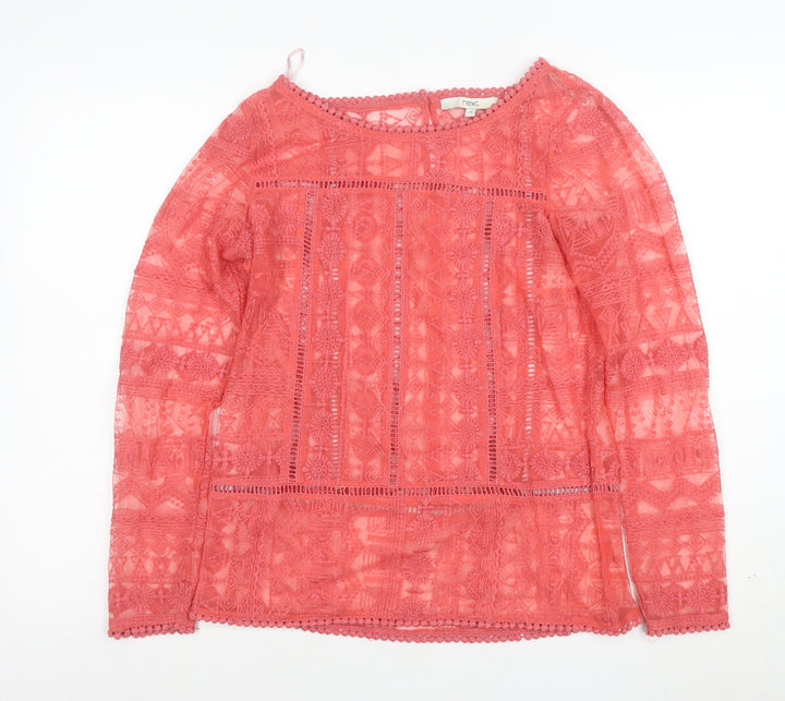 Next Women Pink Lace Long Sleeve Tunic Blouse Size 10