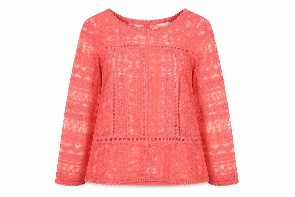 Front view of Next Women Pink Lace Long Sleeve Tunic Blouse, size 10