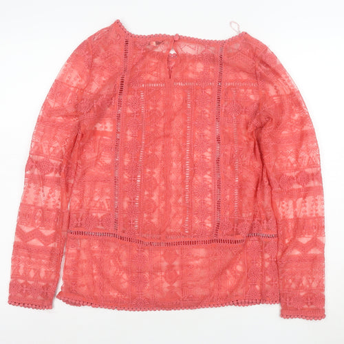 Next Women Pink Lace Long Sleeve Tunic Blouse Size 10