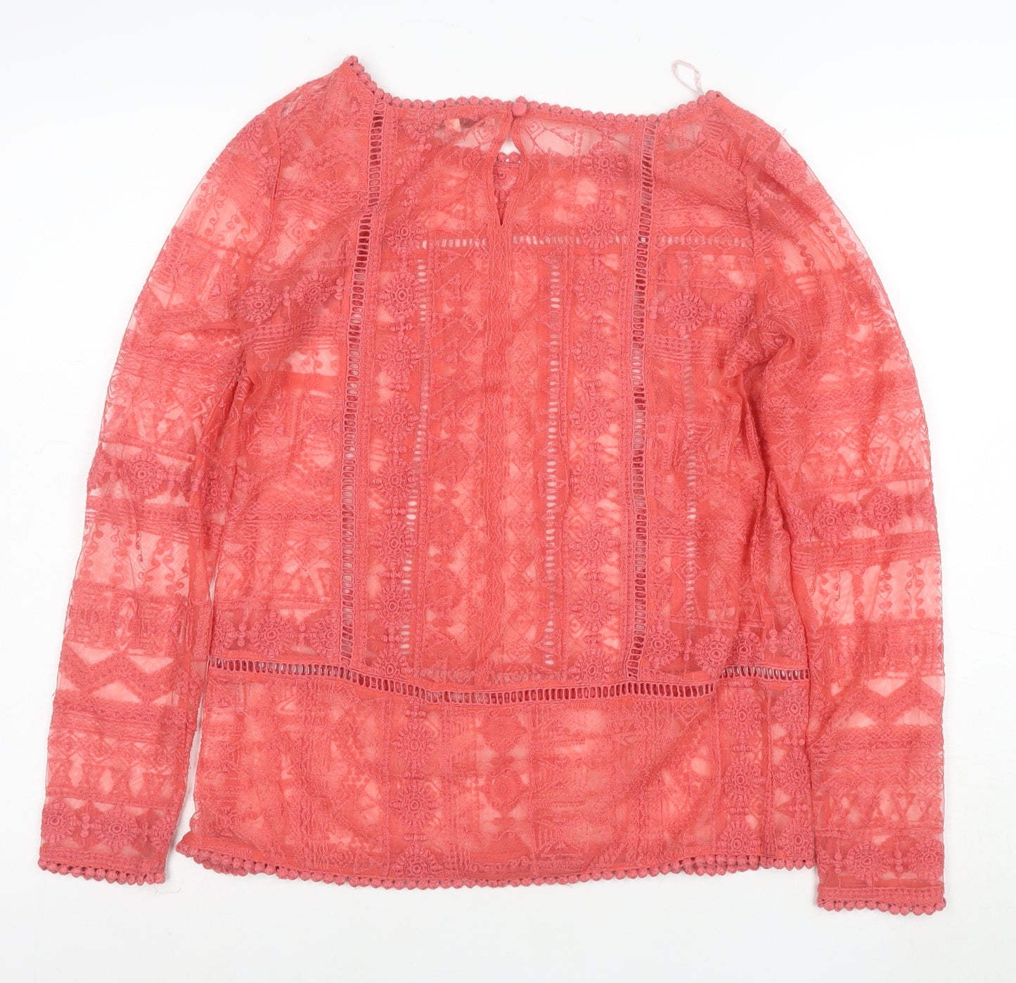 Next Women Pink Lace Long Sleeve Tunic Blouse Size 10