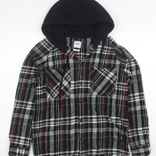 Zara Women’s Black Checked Hooded Flannel Relaxed Fit Jacket Size S