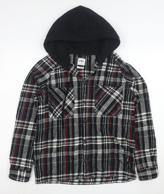 Zara Women’s Black Checked Hooded Flannel Relaxed Fit Jacket Size S