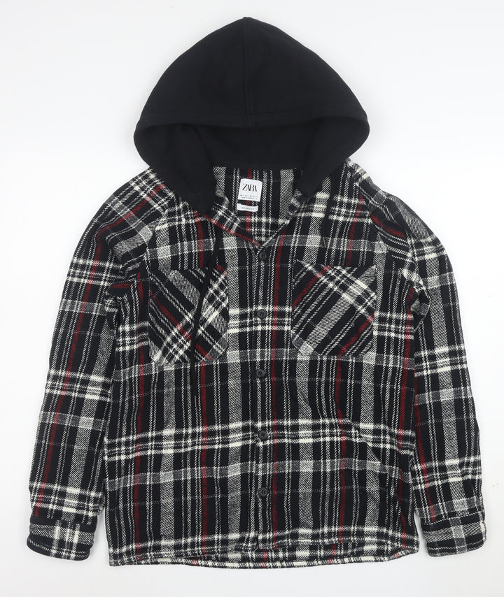 Zara Women’s Black Checked Hooded Flannel Relaxed Fit Jacket Size S