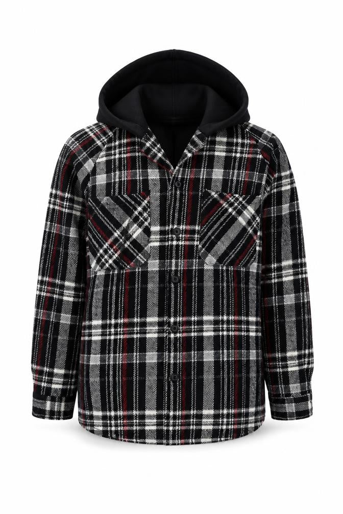 Zara Women’s Black Checked Hooded Flannel Relaxed Fit Jacket Size S