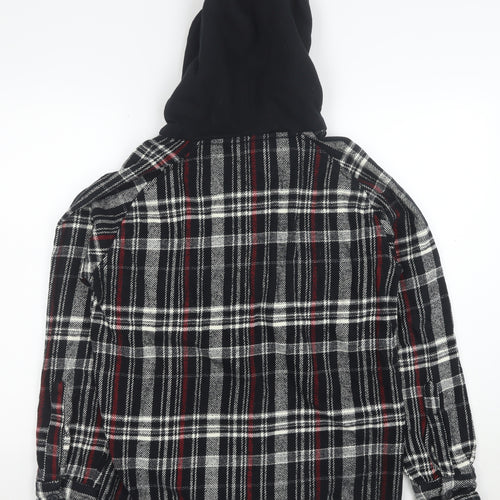 Zara Women’s Black Checked Hooded Flannel Relaxed Fit Jacket Size S
