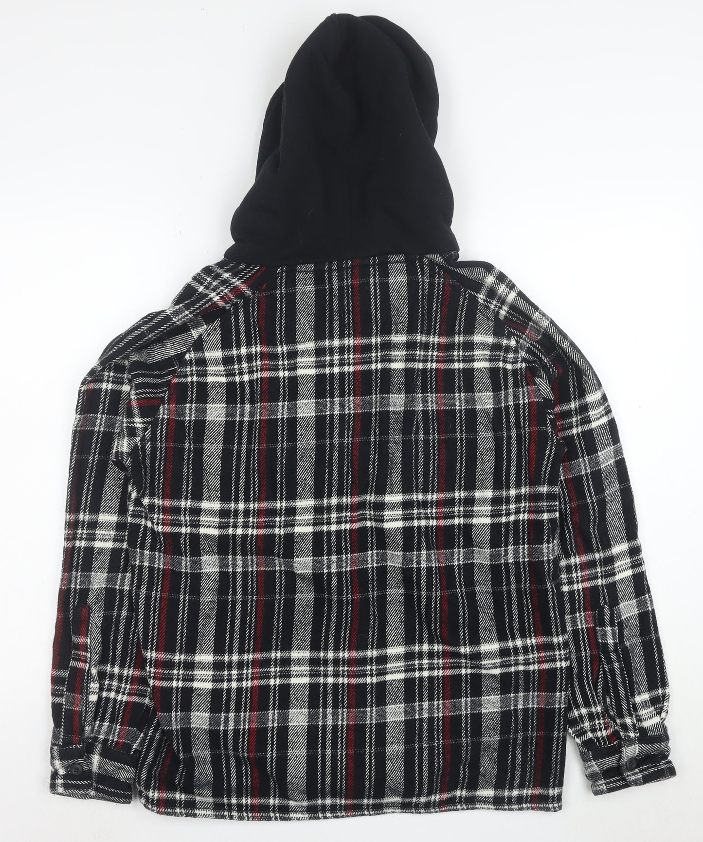 Zara Women’s Black Checked Hooded Flannel Relaxed Fit Jacket Size S