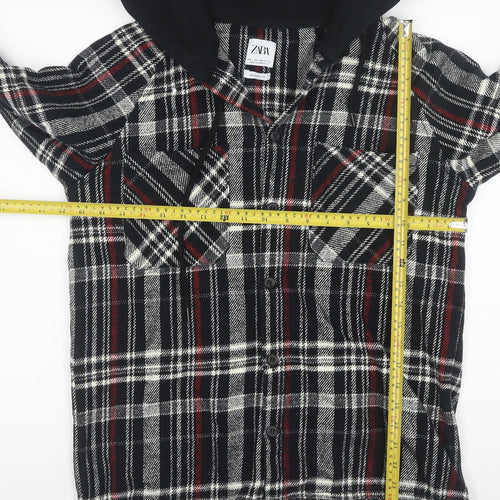Zara Women’s Black Checked Hooded Flannel Relaxed Fit Jacket Size S