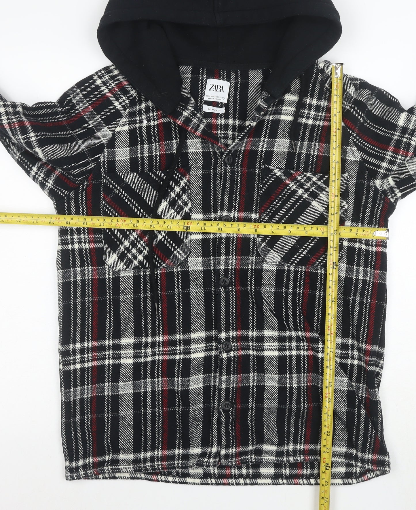 Zara Women’s Black Checked Hooded Flannel Relaxed Fit Jacket Size S
