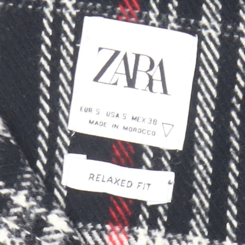 Zara Women’s Black Checked Hooded Flannel Relaxed Fit Jacket Size S