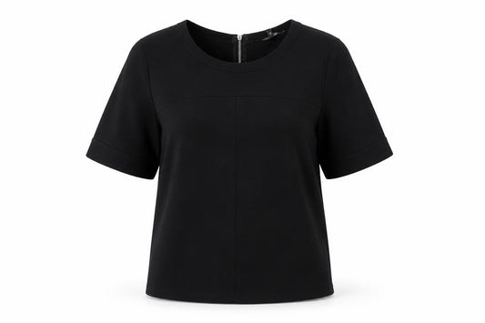 Front view of MSA Women’s Black, size UK 10, Short Sleeve Zip Back Blouse