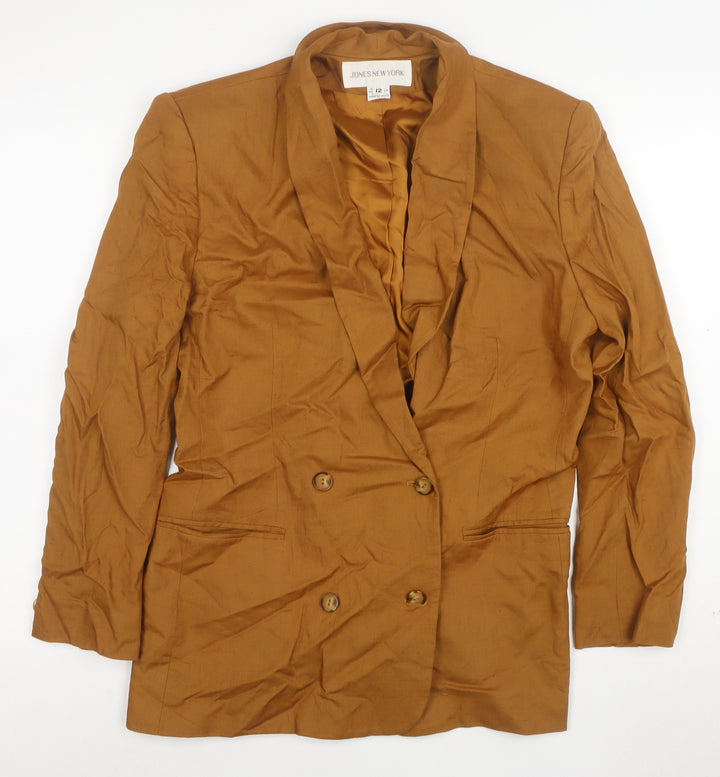 Jones New York Women’s Brown Linen Blend Double-Breasted Blazer Size 12