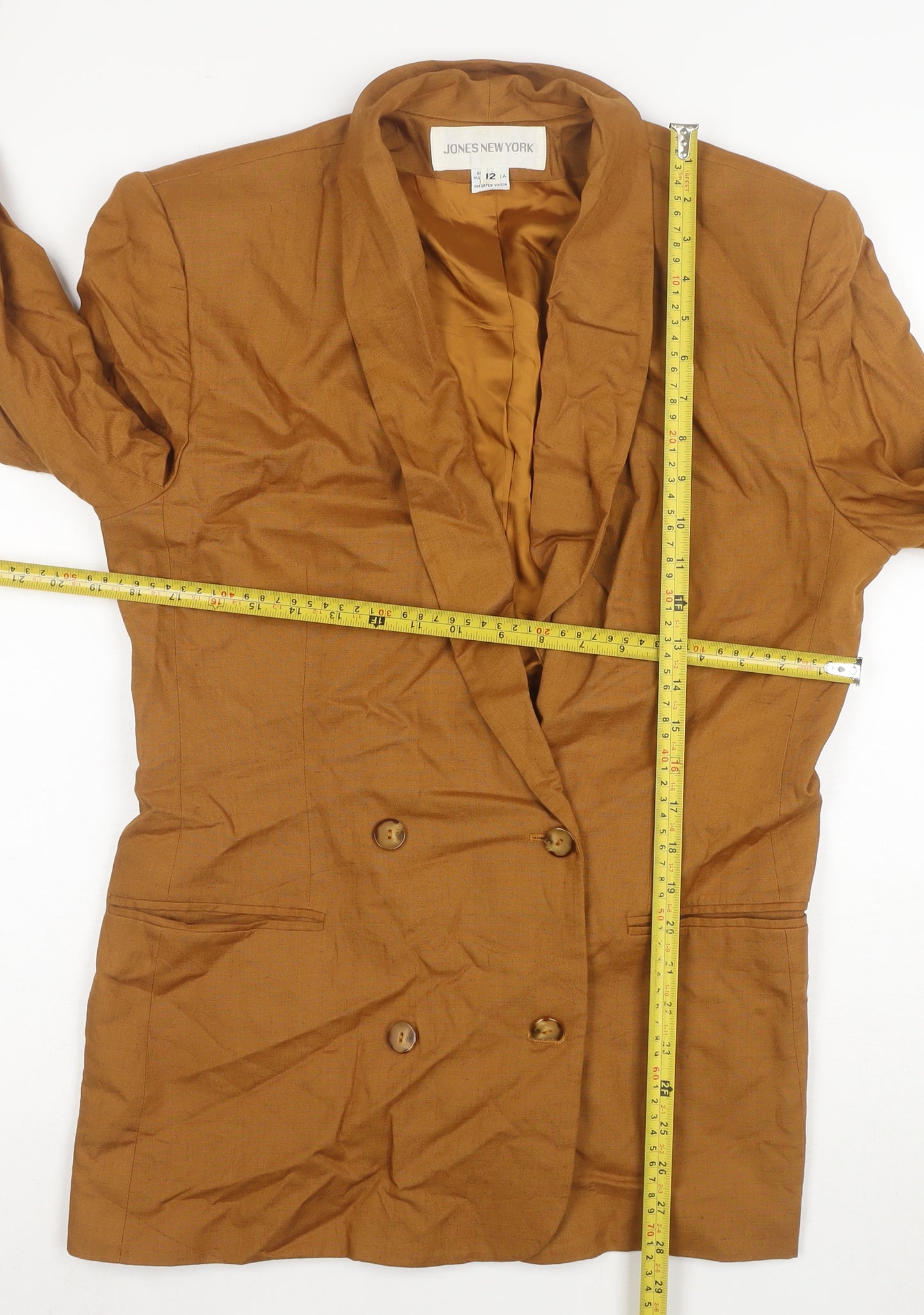 Jones New York Women’s Brown Linen Blend Double-Breasted Blazer Size 12