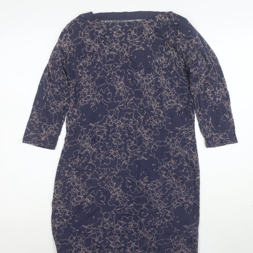 Next Women Blue Floral Shift Dress Size 10 3/4 Sleeve Knit