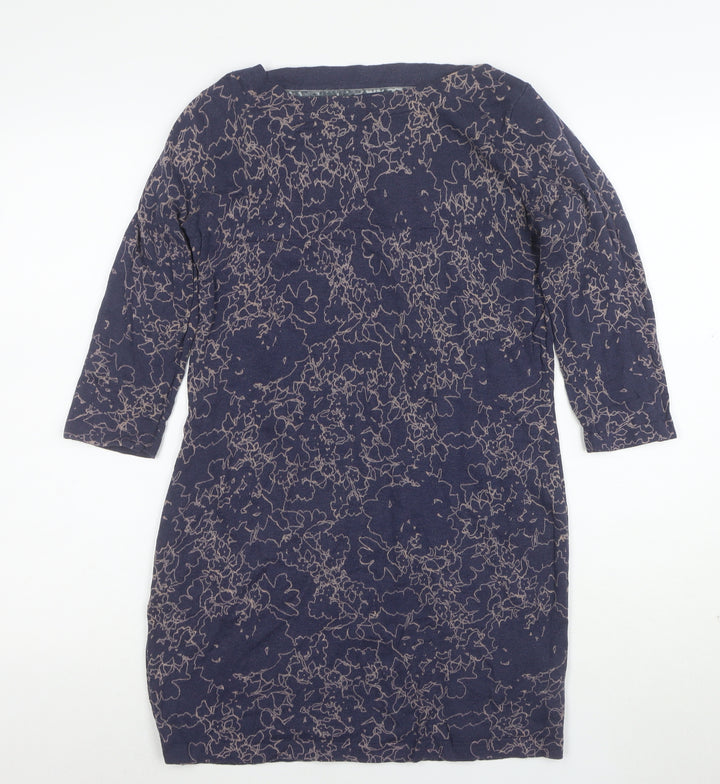 Next Women Blue Floral Shift Dress Size 10 3/4 Sleeve Knit