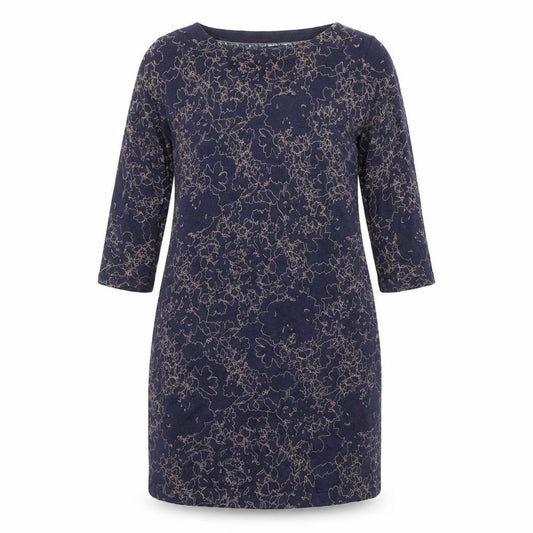 Front view of Next Women Blue Floral Shift Dress, size 10, 3/4 Sleeve Knit
