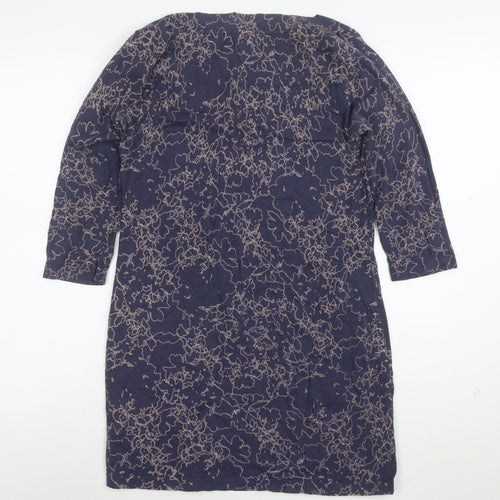 Next Women Blue Floral Shift Dress Size 10 3/4 Sleeve Knit
