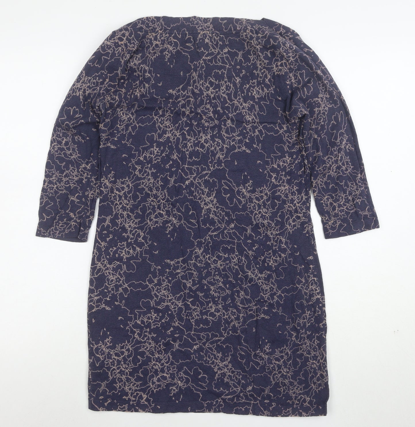 Next Women Blue Floral Shift Dress Size 10 3/4 Sleeve Knit