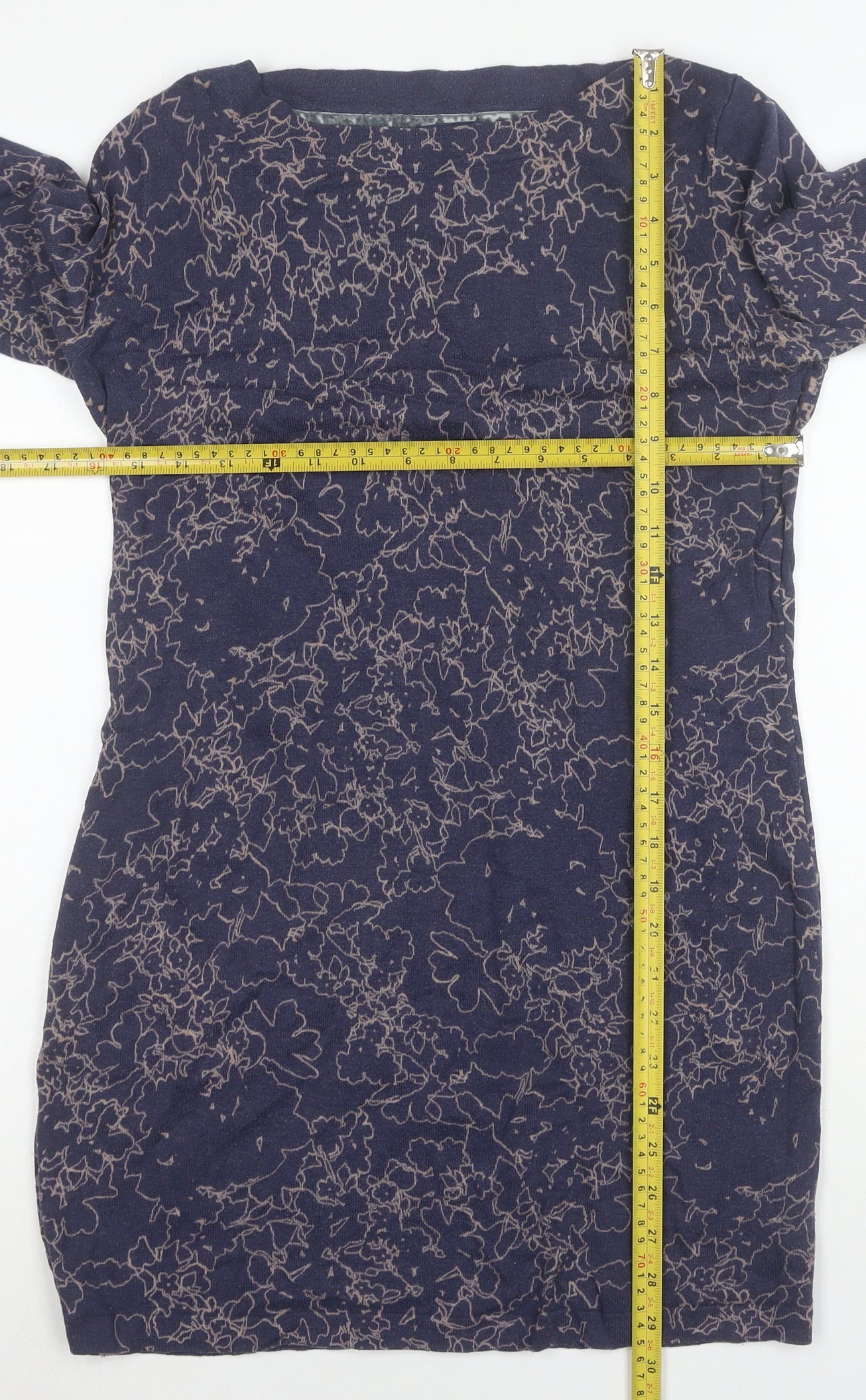 Next Women Blue Floral Shift Dress Size 10 3/4 Sleeve Knit