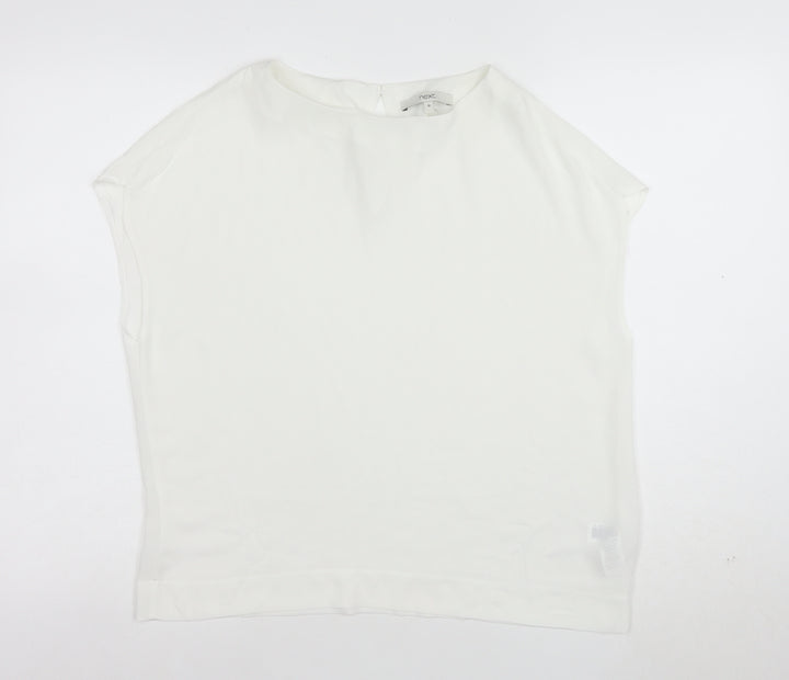 Next Womens White Polyester Boat Neck Short Sleeve Blouse Size 12