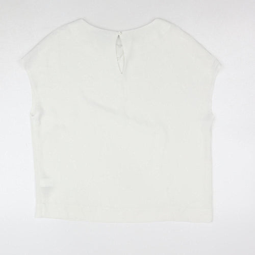 Next Womens White Polyester Boat Neck Short Sleeve Blouse Size 12