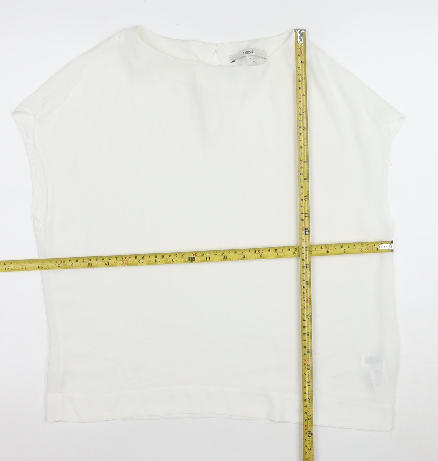 Next Womens White Polyester Boat Neck Short Sleeve Blouse Size 12