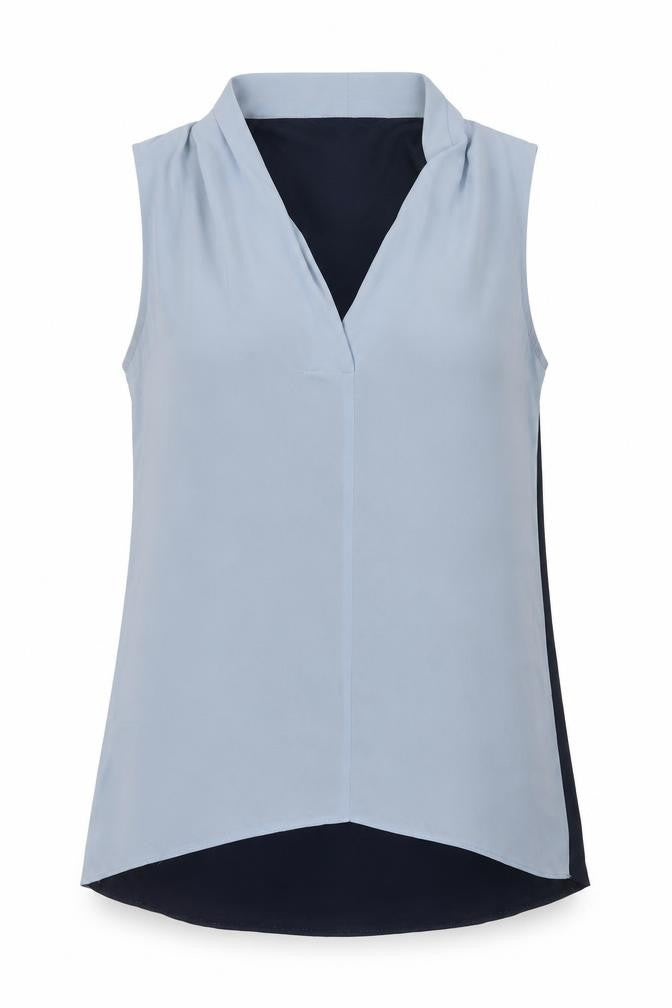 Front view of Next Women’s Blue Sleeveless V-Neck Chiffon Blouse, size UK 10