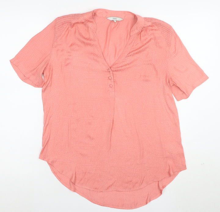 Next Women’s Pink Short Sleeve V-Neck Button Blouse Size 10