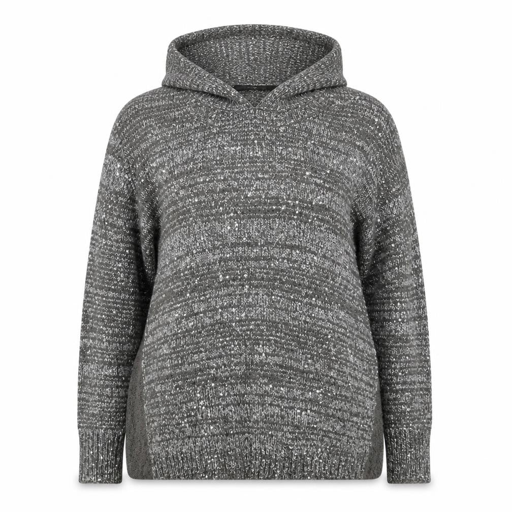 Next Women’s Grey Sequin Wool Blend Hooded Cowl Neck Jumper Size 10